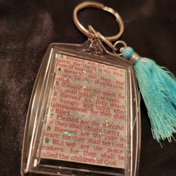 Bible Scripture Keychain with Turquoise Tassel - Picture 3 of 3